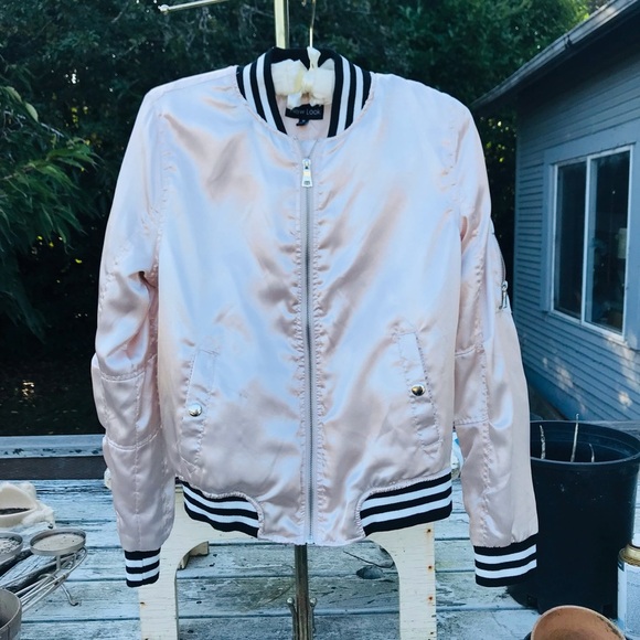 New Look Satin Look Varsity Bomber Light Pink Jacket Size Medium - Picture 1 of 6